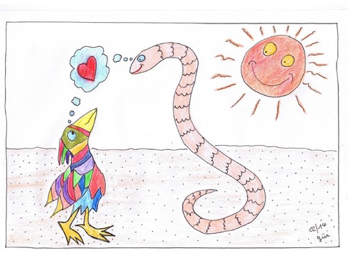 Cartoon: Early Bird and Worm (medium) by skätch-up tagged early,bird,früher,vogel,wurm,worm,morning,sunrise,sonnenaufgang,morgens,freundschaft,friendship