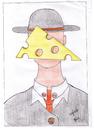 Cartoon: man with cheese in front of his (small) by skätch-up tagged magritte,man,apple,cheese,face,bowler,hat