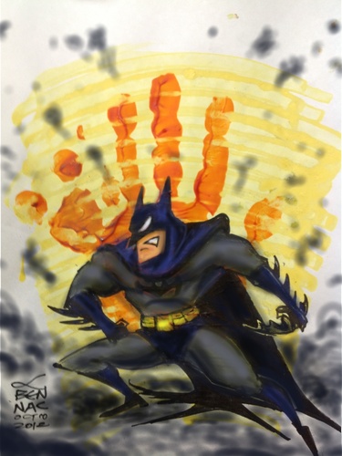 Cartoon: Hand print and a superhero (medium) by bennaccartoons tagged batman,bennac,cartoons