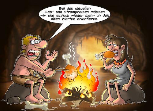 Cartoon: Alte Werte (medium) by Joshua Aaron tagged steinzeit,alte,werte,offenes,feuer,höhle,stromsparen,gaspreise,steinzeit,alte,werte,offenes,feuer,höhle,stromsparen,gaspreise