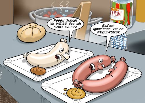 Cartoon: Am Wurststand (medium) by Joshua Aaron tagged wurst,weisswurst,senf,wurstbude,wurststand,würstelstand,wursttheke,wurst,weisswurst,senf,wurstbude,wurststand,würstelstand,wursttheke