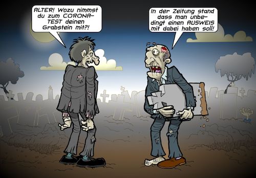 Cartoon: Ausweispflicht (medium) by Joshua Aaron tagged corona,covid,test,zombie,ausweis,corona,covid,test,zombie,ausweis
