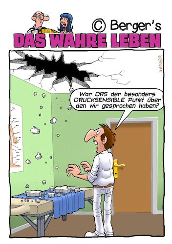 Cartoon: Beim Masseur (medium) by Chris Berger tagged massage,neuralgisch,drucksensibel,schmerzempfindlich,aua,massage,neuralgisch,drucksensibel,schmerzempfindlich,aua