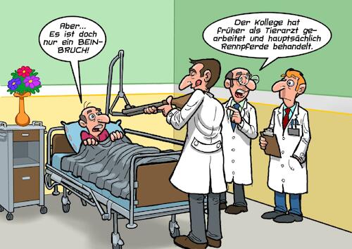 Cartoon: Beinbruch (medium) by Joshua Aaron tagged pferd,tierarzt,beinbruch,notschlachtung,krankenhaus,patient,medizin,quereinsteiger,pferd,tierarzt,beinbruch,notschlachtung,krankenhaus,patient,medizin,quereinsteiger