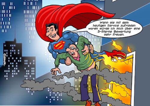 Cartoon: Bewertung (medium) by Chris Berger tagged superman,superheld,internet,bewertung,rettung,sterne,superman,superheld,internet,bewertung,rettung,sterne