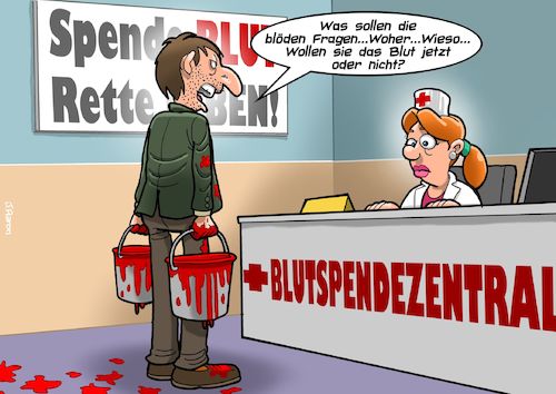 Cartoon: Blutspender (medium) by Chris Berger tagged blutspende,rotes,kreuz,spender,blut,blutspende,rotes,kreuz,spender,blut