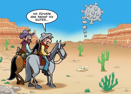 Cartoon: Corona im Wilden Westen (medium) by Joshua Aaron tagged corona,covid,pandemie,wild,west,cowboys,rauchzeichen,corona,covid,pandemie,wild,west,cowboys,rauchzeichen