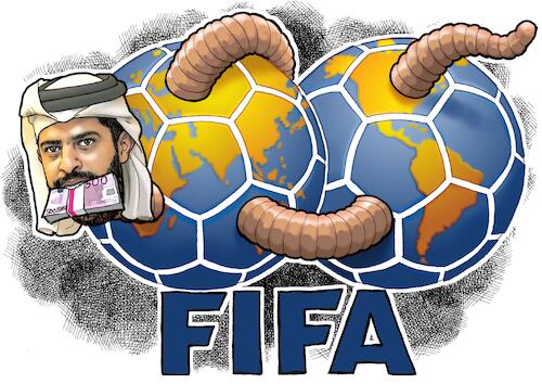 Cartoon: Da ist der Wurm drin (medium) by Chris Berger tagged fifa,wm,katar,qatar,korruption,geld,reichtum,kapitalismus,betrug,öl,fifa,wm,katar,qatar,korruption,geld,reichtum,kapitalismus,betrug,öl