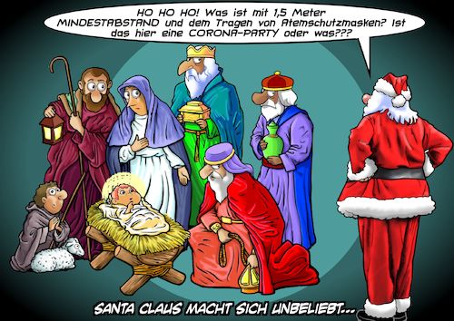 Cartoon: Der Vetter aus Amerika (medium) by Joshua Aaron tagged corona,santa,klaus,weihnachten,krippe,corona,santa,klaus,weihnachten,krippe