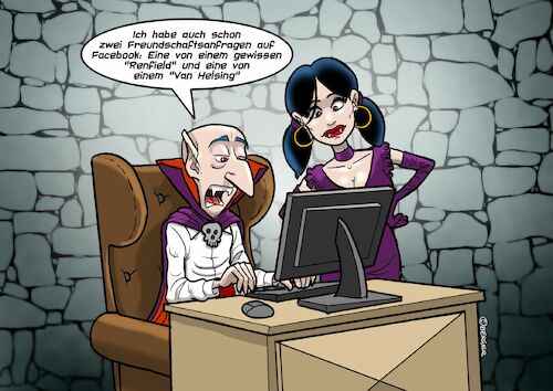 Cartoon: Dracula auf Facebook (medium) by Joshua Aaron tagged social,media,facebook,dracula,vampir,internet,social,media,facebook,dracula,vampir,internet