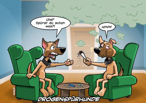 Cartoon: Drogenspürhunde (medium) by Joshua Aaron tagged drogen,spürhund,hunde,zoll,fahndung,polizei,marijuana,marihuana,dope,weed,gras,drogen,spürhund,hunde,zoll,fahndung,polizei,marijuana,marihuana,dope,weed,gras