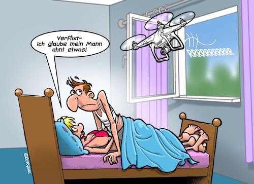 Cartoon: Drohne (medium) by Joshua Aaron tagged drohne,seitensprung,ehemann,verhältnis,gattin,freund,drohne,seitensprung,ehemann,verhältnis,gattin,freund