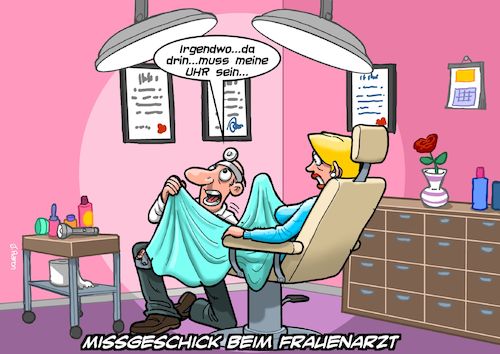 Cartoon: Frauenarzt (medium) by Joshua Aaron tagged frauenarzt,unfall,missgeschick,armbanduhr,eingriff,untersuchung,vagina,uterus,gebärmutter,frauenarzt,unfall,missgeschick,armbanduhr,eingriff,untersuchung,vagina,uterus,gebärmutter