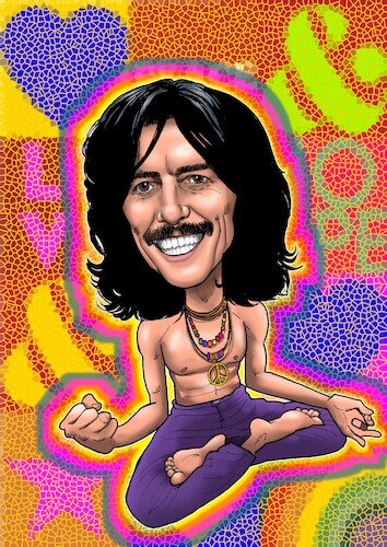 Cartoon: George Harrison (medium) by Joshua Aaron tagged beatles,ravi,shankar,guru,gitarrist,beatles,ravi,shankar,guru,gitarrist
