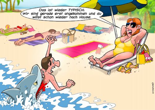 Cartoon: Hai Attacke (medium) by Joshua Aaron tagged urlaub,meer,hai,holidays,ferien,touristen,urlaub,meer,hai,holidays,ferien,touristen
