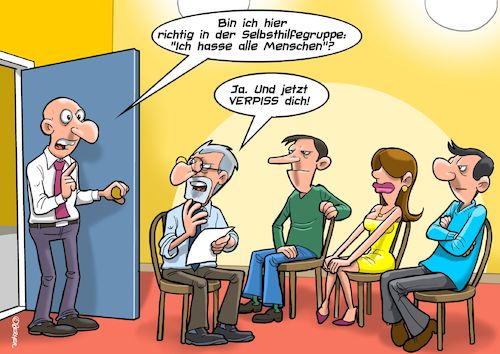 Cartoon: Hatespeech (medium) by Chris Berger tagged selbsthilfegruppe,sitzung,hass,grumpy,misanthrop,menschenfeind,selbsthilfegruppe,sitzung,hass,grumpy,misanthrop,menschenfeind