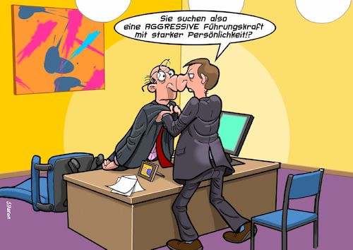 Cartoon: Idealbesetzung (medium) by Chris Berger tagged aggression,marketing,einstellung,engagement,posten,job,vorstellungsgespräch,chef,bewerber,aggression,marketing,einstellung,engagement,posten,job,vorstellungsgespräch,chef,bewerber