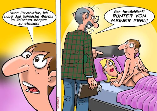 Cartoon: Im falschen Körper (medium) by Joshua Aaron tagged körper,psychiater,psychologe,transgender,transsexualität,transe,körper,psychiater,psychologe,transgender,transsexualität,transe