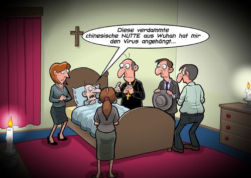 Cartoon: Infamous last words (medium) by Chris Berger tagged wuhan,sexarbeiterin,nutte,prostituierte,covid,19,corona,virus,epidemie,pandemie,wuhan,sexarbeiterin,nutte,prostituierte,covid,19,corona,virus,epidemie,pandemie