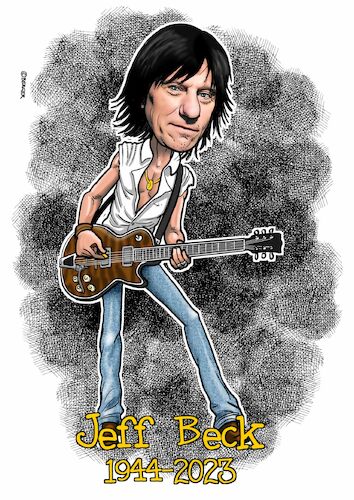 Cartoon: Jeff Beck (medium) by Joshua Aaron tagged jeff,beck,yardbirds,group,rod,steward,ozzy,jeff,beck,yardbirds,group,rod,steward,ozzy