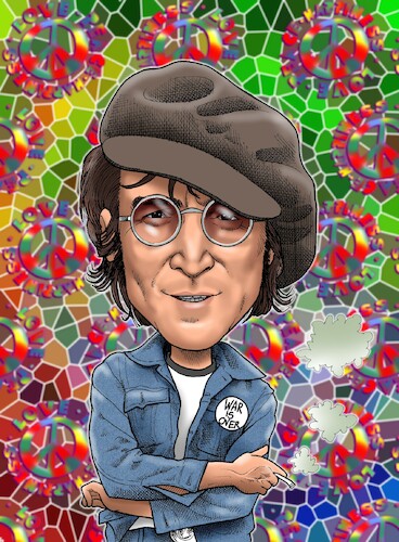 Cartoon: John Lennon (medium) by Joshua Aaron tagged beatles,lennon,yoko,ono,give,peace,chance,beatles,lennon,yoko,ono,give,peace,chance