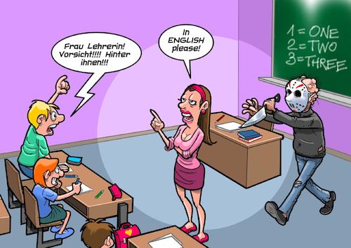 Cartoon: Killer im Unterricht (medium) by Chris Berger tagged killer,mörder,schule,unterricht,lehrerin,schüler,englisch,aussprache,fremdsprachenunterricht,schulstunde,klasse,killer,mörder,schule,unterricht,lehrerin,schüler,englisch,aussprache,fremdsprachenunterricht,schulstunde,klasse