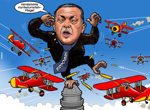 Cartoon: King Kong (medium) by Joshua Aaron tagged erdogan,kritiker,regierungsgegner,karikaturisten,king,kong,erdogan,kritiker,regierungsgegner,karikaturisten,king,kong