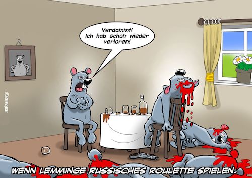 Cartoon: Lemminge (medium) by Joshua Aaron tagged lemminge,russisches,roulette,verlierer,tod,lemminge,russisches,roulette,verlierer,tod