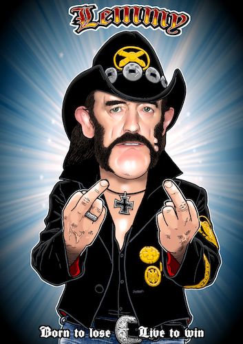 Cartoon: Lemmy Kilmister (medium) by Joshua Aaron tagged lemma,motörhead,rock,roll,anything,louder,than,else,ace,of,spades,lemma,motörhead,rock,roll,anything,louder,than,else,ace,of,spades