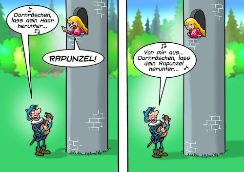 Cartoon: Märchenstunde (medium) by Joshua Aaron tagged rapunzel,dornröschen,schneewittchen,märchen,grimm,rumpelstilzchen,rapunzel,dornröschen,schneewittchen,märchen,grimm,rumpelstilzchen