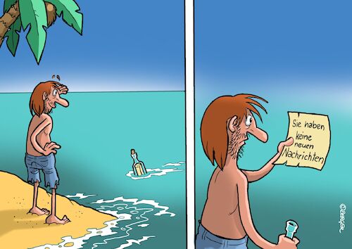 Cartoon: Message in a bottle (medium) by Joshua Aaron tagged nachrichten,email,insel,schiffbrüchiger,einsam,flaschenpost,nachrichten,email,insel,schiffbrüchiger,einsam,flaschenpost