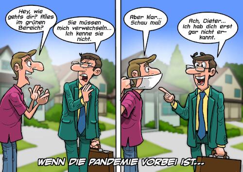 Cartoon: Nach der Pandemie (medium) by Joshua Aaron tagged pandemie,lockdown,covid,quarantäne,gesichtsmasken,ffp2,maske,pandemie,lockdown,covid,quarantäne,gesichtsmasken,ffp2,maske