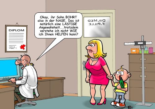 Cartoon: Nasenbohrer (medium) by Chris Berger tagged nasenbohren,doktor,kind,mutter,bohrer,nasenbohren,doktor,kind,mutter,bohrer