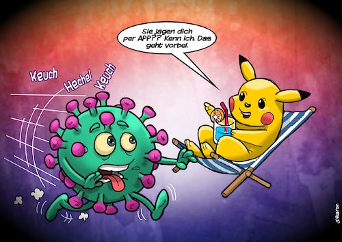 Cartoon: Pikachu (medium) by Chris Berger tagged pikachu,corona,covid,pandemie,app,contact,tracing,pikachu,corona,covid,pandemie,app,contact,tracing