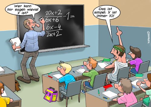 Cartoon: Römer (medium) by Chris Berger tagged mathematik,unbekannte,römische,zahlen,unterricht,schule,mathematik,unbekannte,römische,zahlen,unterricht,schule