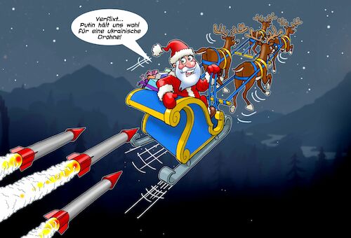 Cartoon: Santa in Russland (medium) by Joshua Aaron tagged weihnachten,xmas,santa,russland,ukraine,selensky,putin,krieg,weihnachten,xmas,santa,russland,ukraine,selensky,putin,krieg