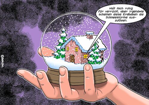 Cartoon: Schneekugel (medium) by Joshua Aaron tagged schneekugel,schneesturm,schneefall,winter,verschwörungstheorie,schneekugel,schneesturm,schneefall,winter,verschwörungstheorie