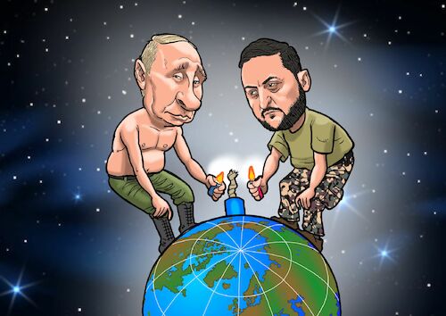 Cartoon: See the world burn (medium) by Chris Berger tagged selensky,zelenskyj,putin,world,war,waffen,selensky,zelenskyj,putin,world,war,waffen