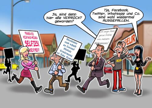 Cartoon: Social Media Ausfall (medium) by Joshua Aaron tagged soziale,medien,ausfall,whatsapp,facebook,instagramm,twitter,tiktok,meltdown,user,soziale,medien,ausfall,whatsapp,facebook,instagramm,twitter,tiktok,meltdown,user