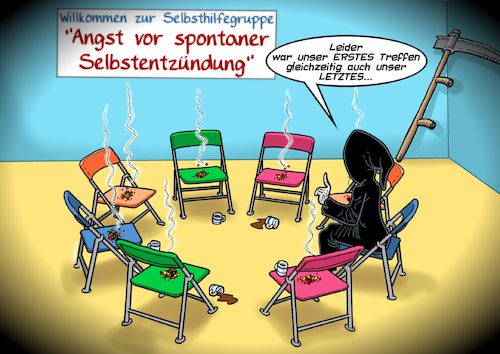 Cartoon: Spontaneous Human Combustion (medium) by Joshua Aaron tagged spontane,selbstentzündung,selbsthilfegrupper,stuhlkreis,tod,verbrennen,spontane,selbstentzündung,selbsthilfegrupper,stuhlkreis,tod,verbrennen