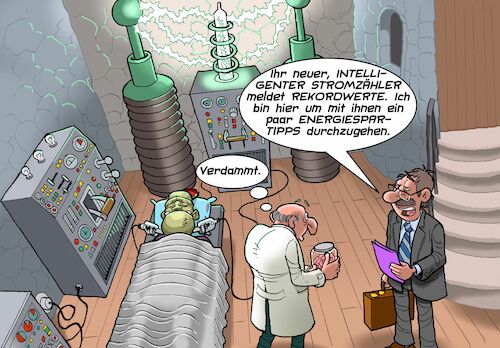 Cartoon: Stromspartipps (medium) by Chris Berger tagged energiepreise,stromsparen,spartipps,frankenstein,labor,energieberater,energiepreise,stromsparen,spartipps,frankenstein,labor,energieberater