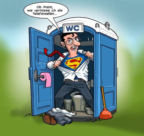 Cartoon: Superman Dixie (medium) by Chris Berger tagged dixi,klo,superman,telefon,telefonzelle,umziehen,superheld,dixi,klo,superman,telefon,telefonzelle,umziehen,superheld