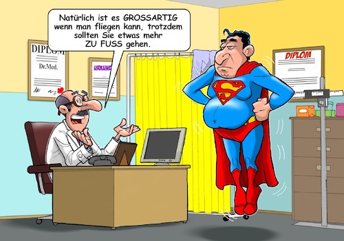 Cartoon: Superweight (medium) by Joshua Aaron tagged superman,übergewicht,fliegen,gehen,kalorien,verbrennen,superman,übergewicht,fliegen,gehen,kalorien,verbrennen