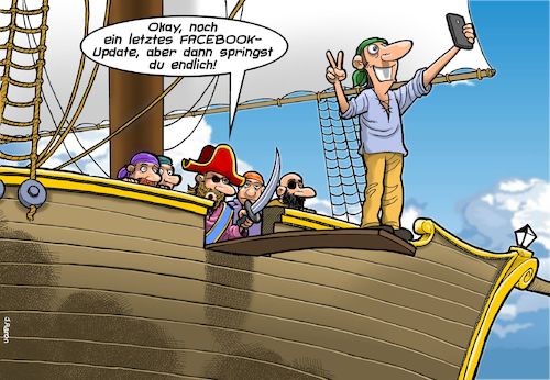 Cartoon: Über die Planke (medium) by Chris Berger tagged pirat,smartphone,facebook,soziale,medien,selfie,generation,pirat,smartphone,facebook,soziale,medien,selfie,generation