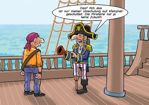 Cartoon: Umschulung (medium) by Joshua Aaron tagged umschulung,arbeit,job,arbeitsamt,klempner,installateur,pirat,umschulung,arbeit,job,arbeitsamt,klempner,installateur,pirat