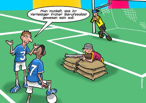 Cartoon: Verteidigung (medium) by Chris Berger tagged fussball,soccer,em,wm,verteidigung,spieler,fussball,soccer,em,wm,verteidigung,spieler