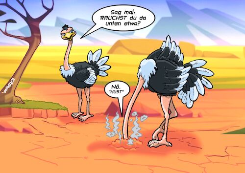 Cartoon: Vogel Strauss (medium) by Chris Berger tagged vogel,strauss,raucher,kopf,in,den,sand,vogel,strauss,raucher,kopf,in,den,sand