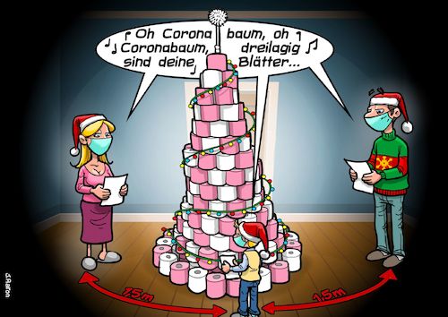 Cartoon: Weihnachten 2020 (medium) by Joshua Aaron tagged corona,covid,lockdown,atemschutz,mindestabstand,klopapier,hamsterkäufe,corona,covid,lockdown,atemschutz,mindestabstand,klopapier,hamsterkäufe