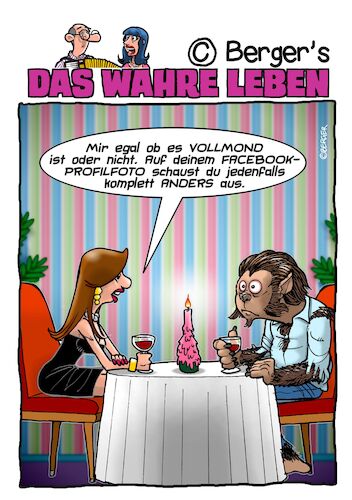 Cartoon: Werwolfdate (medium) by Chris Berger tagged werwolf,vollmond,date,werwolf,vollmond,date