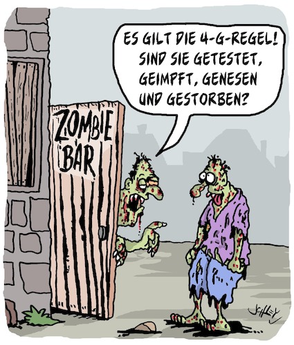 Cartoon: 4-G-Regel (medium) by Karsten Schley tagged corona,regeln,epidemie,zombies,gesundheit,politik,medien,gesellschaft,corona,regeln,epidemie,zombies,gesundheit,politik,medien,gesellschaft